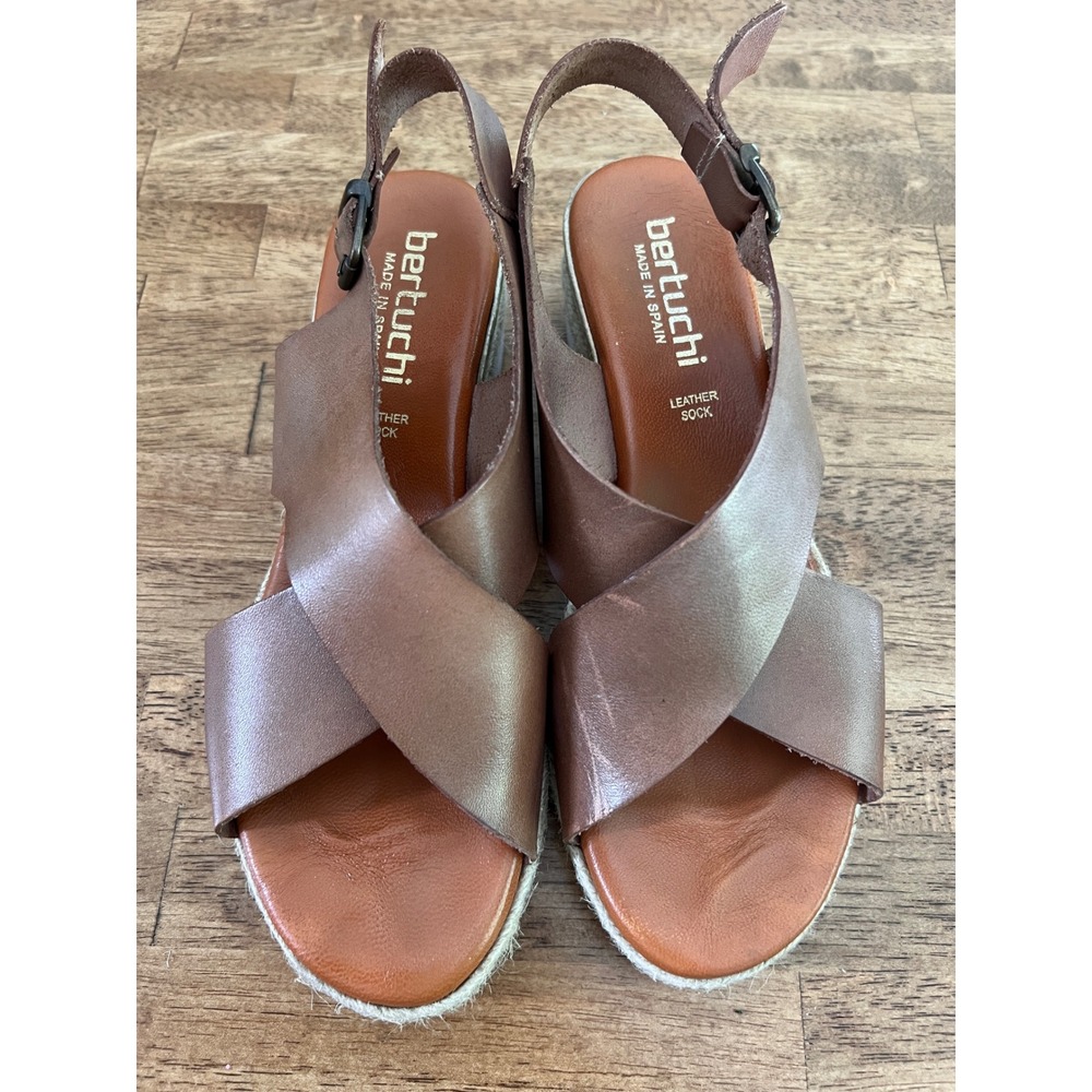 Bertuchi Bronze Leather Platform Espadrille Sandals Made in Spain Size 40
